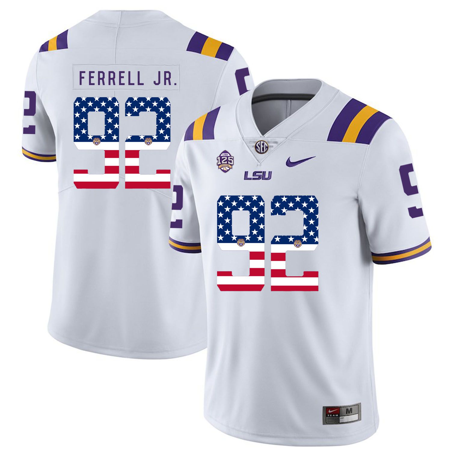 Men LSU Tigers #92 Ferrell jr White Flag Customized NCAA Jerseys->customized ncaa jersey->Custom Jersey